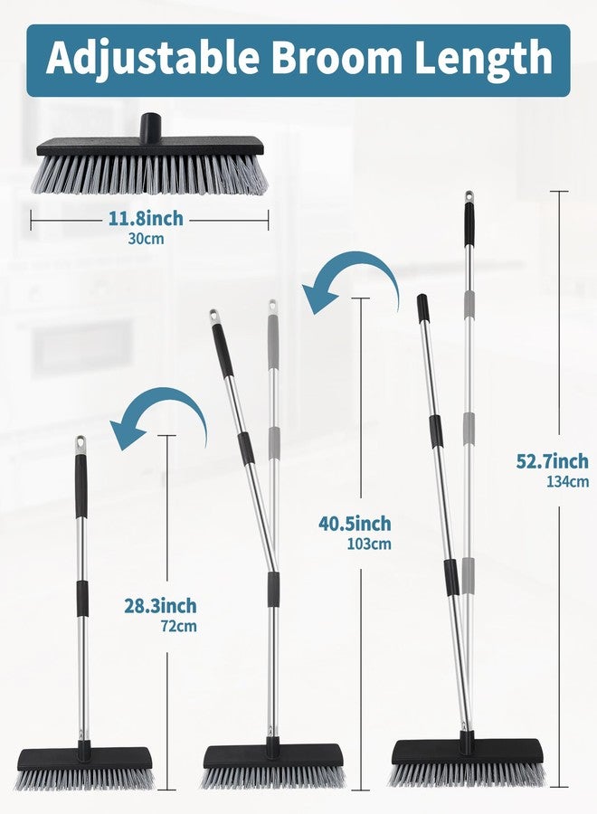 Lanhope LandHope Hard Bristle Deck Broom Adjustable Long Handle Scrub Brush Heavy Duty Concrete Push Broom Outdoor Brush Garage Broom Wood Large Floor Scrubber 28-52 inch Balcony -Multi Segment Handle - Image 3