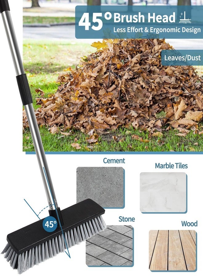 Lanhope LandHope Hard Bristle Deck Broom Adjustable Long Handle Scrub Brush Heavy Duty Concrete Push Broom Outdoor Brush Garage Broom Wood Large Floor Scrubber 28-52 inch Balcony -Multi Segment Handle - Image 2