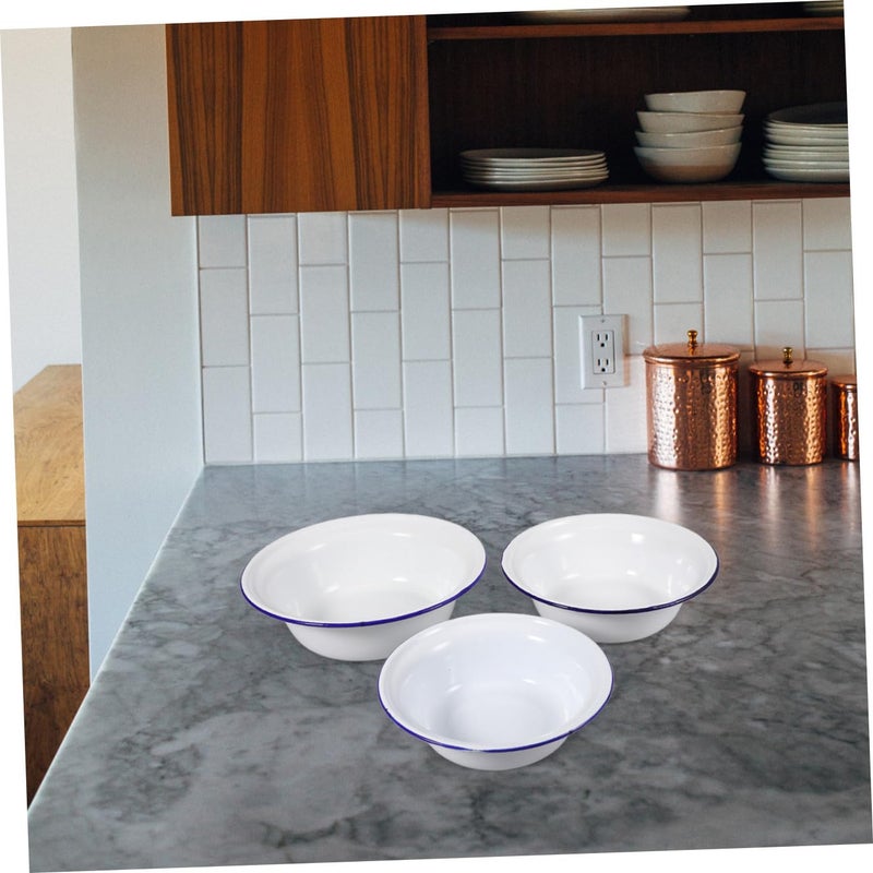 Retro Enamel Mixing Bowls Set of 3 Deep Design Soup Fruit Dough Kitchen Storage - Image 5