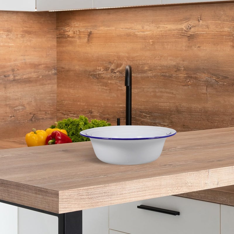 Retro Enamel Mixing Bowls Set of 3 Deep Design Soup Fruit Dough Kitchen Storage - Image 4