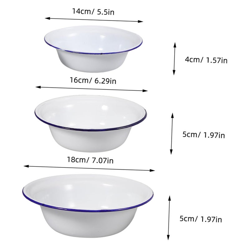 Retro Enamel Mixing Bowls Set of 3 Deep Design Soup Fruit Dough Kitchen Storage - Image 3