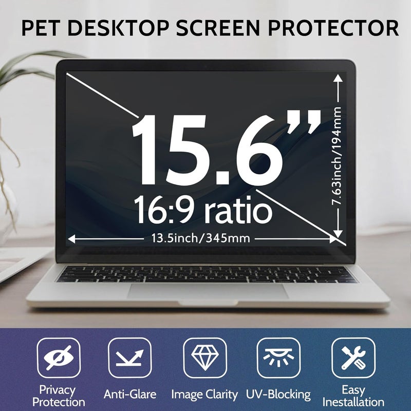 شاشة خصوصية للابتوب مقاس 15.6 بوصة، لشاشة ابتوب بنسبة عرض إلى ارتفاع 16:9، درع خصوصية مضاد للوهج ومرشح للضوء الأزرق | درع خصوصية قابل للإزالة | واقي شاشة. - Image 3