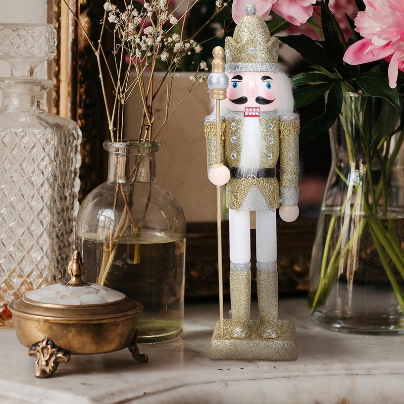 PASOLABE Store Christmas Nutcrackers Gold Nutcracker Figures 12 Inch Christmas Nutcracker Ornaments Gold Glitter Nutcracker Christmas Decorations for Festival Party Decoration - Image 1