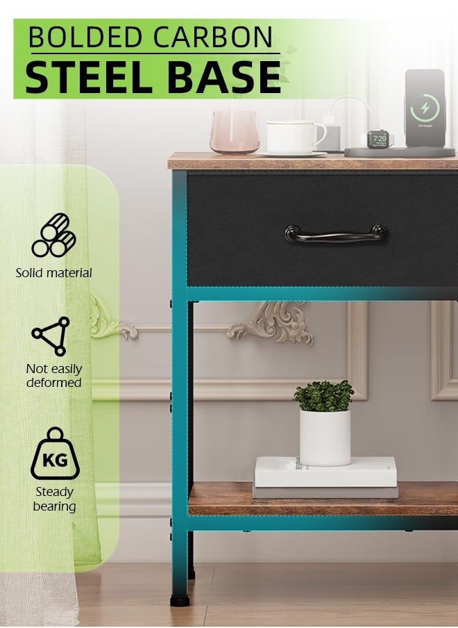2Pcs Coffee Service Table Set Sofa Side Nesting Table End Table For Home Living Room Bedroom Small Coffee Table with Storage Fabric Drawer Metal Frame Easy Assembly