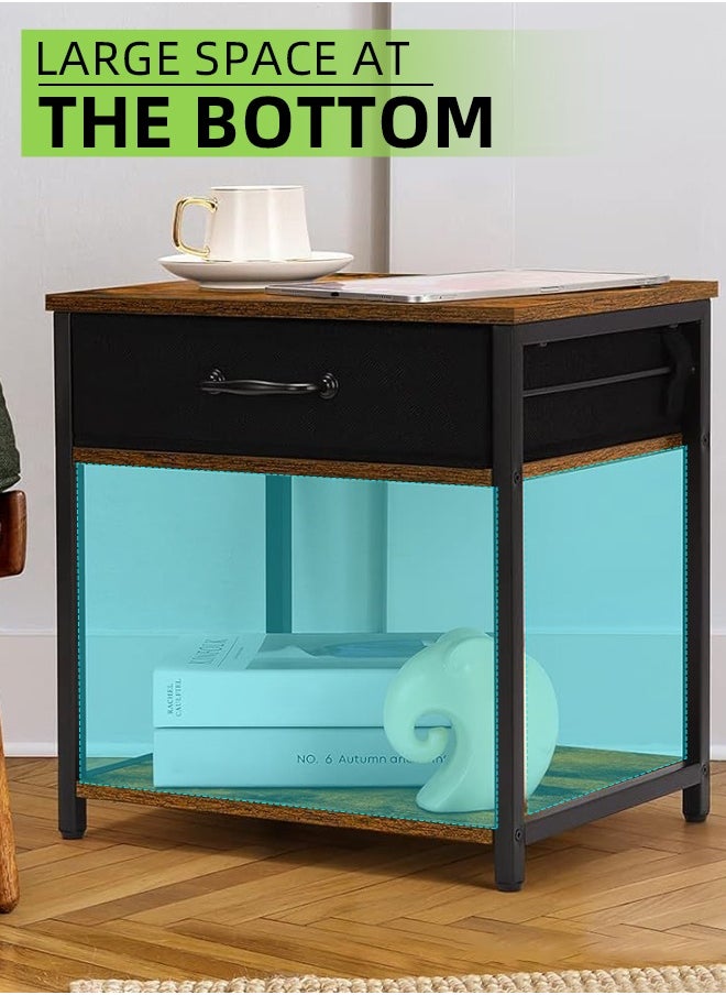 2Pcs Coffee Service Table Set Sofa Side Nesting Table End Table For Home Living Room Bedroom Small Coffee Table with Storage Fabric Drawer Metal Frame Easy Assembly