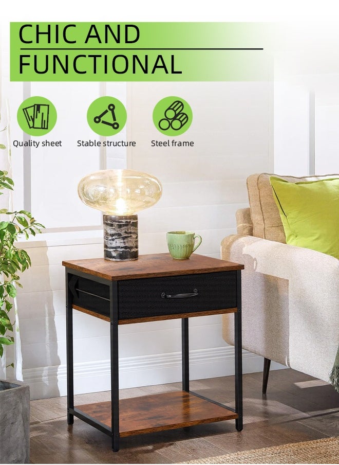 2Pcs Coffee Service Table Set Sofa Side Nesting Table End Table For Home Living Room Bedroom Small Coffee Table with Storage Fabric Drawer Metal Frame Easy Assembly
