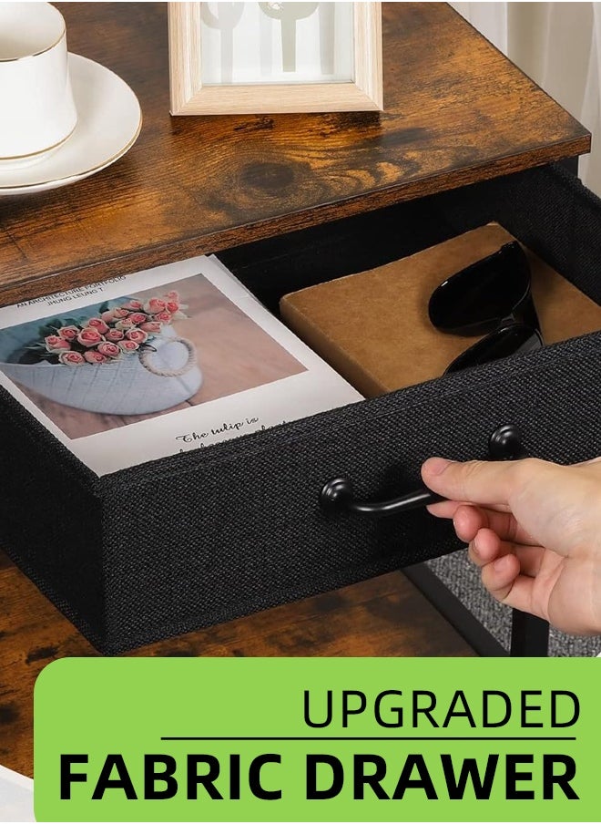 2Pcs Coffee Service Table Set Sofa Side Nesting Table End Table For Home Living Room Bedroom Small Coffee Table with Storage Fabric Drawer Metal Frame Easy Assembly