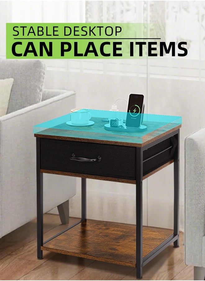 2Pcs Coffee Service Table Set Sofa Side Nesting Table End Table For Home Living Room Bedroom Small Coffee Table with Storage Fabric Drawer Metal Frame Easy Assembly