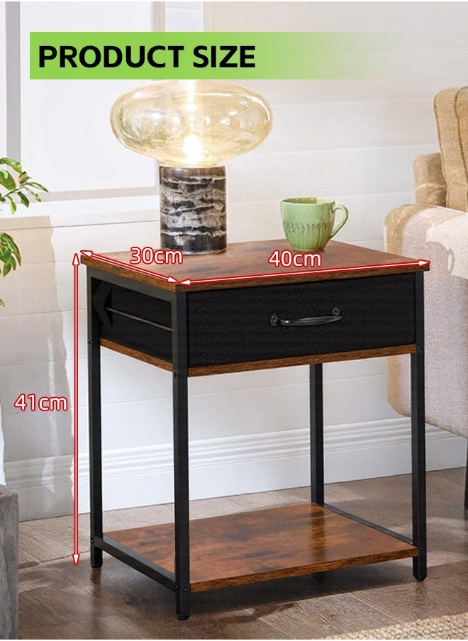 2Pcs Coffee Service Table Set Sofa Side Nesting Table End Table For Home Living Room Bedroom Small Coffee Table with Storage Fabric Drawer Metal Frame Easy Assembly