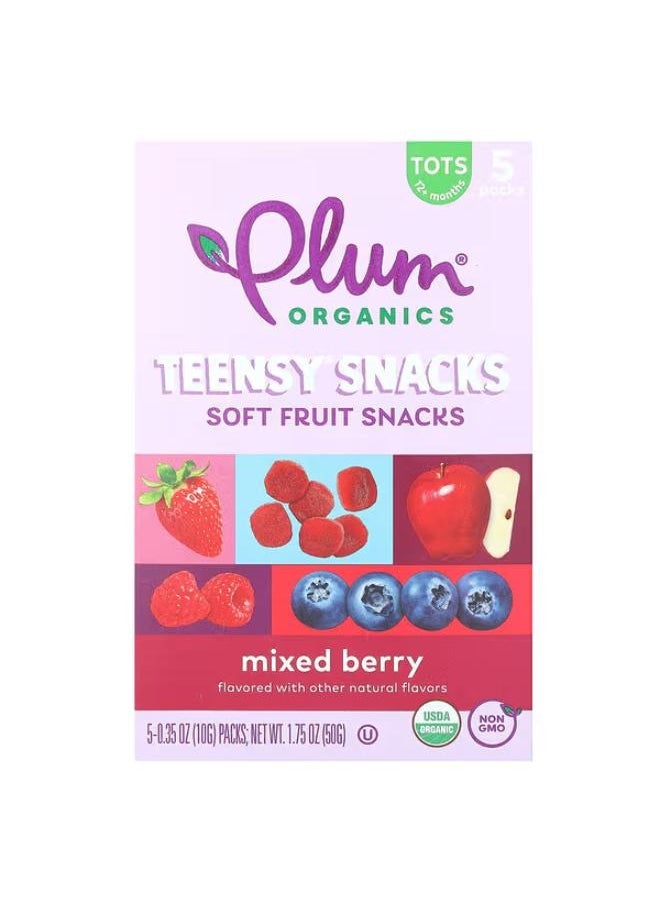 Plum Organics وجبات خفيفة من Teensy، وجبات خفيفة من الفاكهة الطرية، للأطفال بعمر 12 شهرًا فأكثر، بنكهة التوت المختلط، 5 عبوات، 0.35 أونصة (10 جم) 