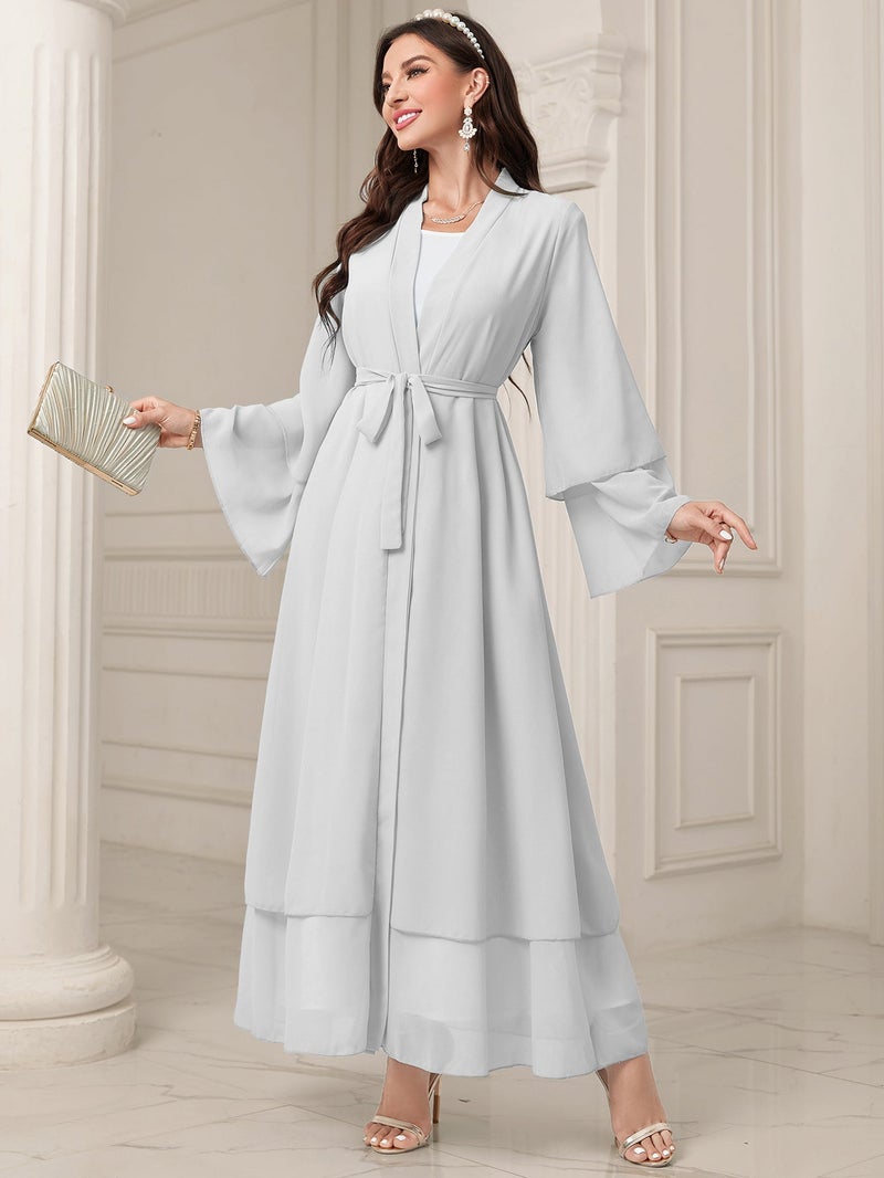 MSL4 Modest Abaya Double-Layer Chiffon Belted Open Front Ramadan - Image 1