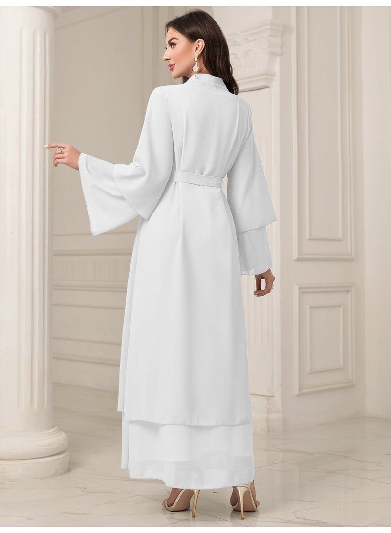 MSL4 Modest Abaya Double-Layer Chiffon Belted Open Front Ramadan - Image 5
