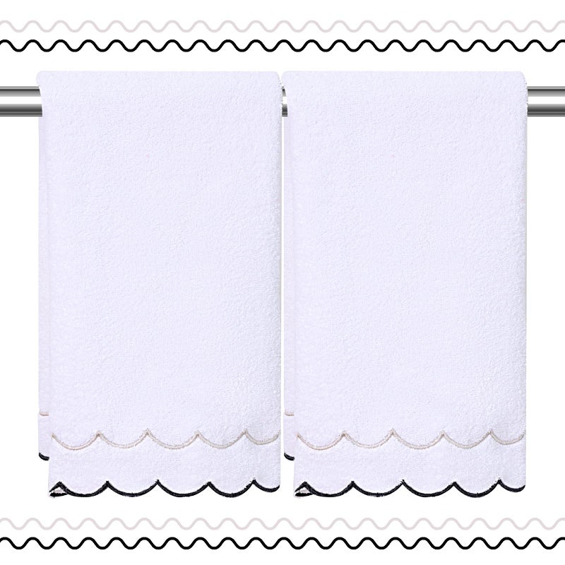 RRBXIA 2 Pcs 100% Cotton Bath Towels for Bathroom 16 * 27 Inch Scalloped Bath Towels Embroidered Decorative 600 GSM Soft Absorbent Bath Towel for Bathroom Hotel Spa Sport Yoga (Gray and Black) - Image 1