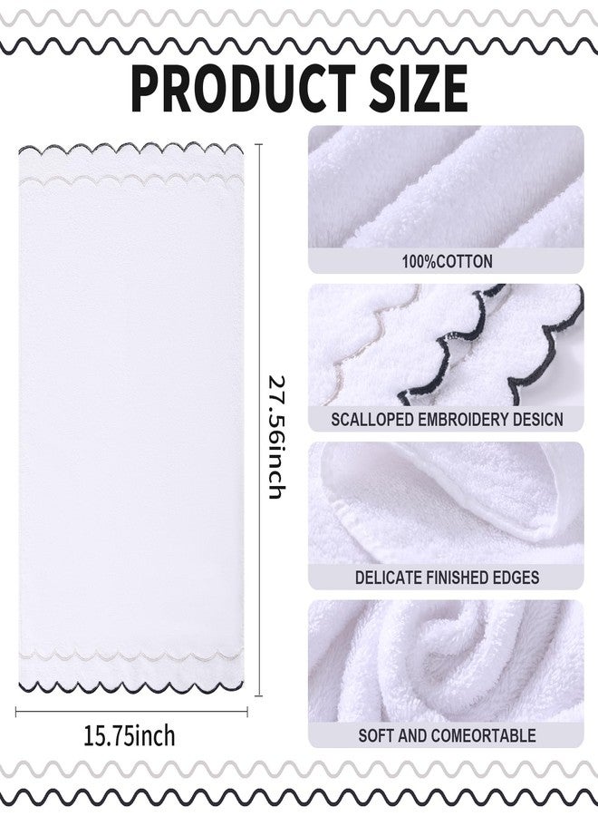 RRBXIA 2 Pcs 100% Cotton Bath Towels for Bathroom 16 * 27 Inch Scalloped Bath Towels Embroidered Decorative 600 GSM Soft Absorbent Bath Towel for Bathroom Hotel Spa Sport Yoga (Gray and Black) - Image 3