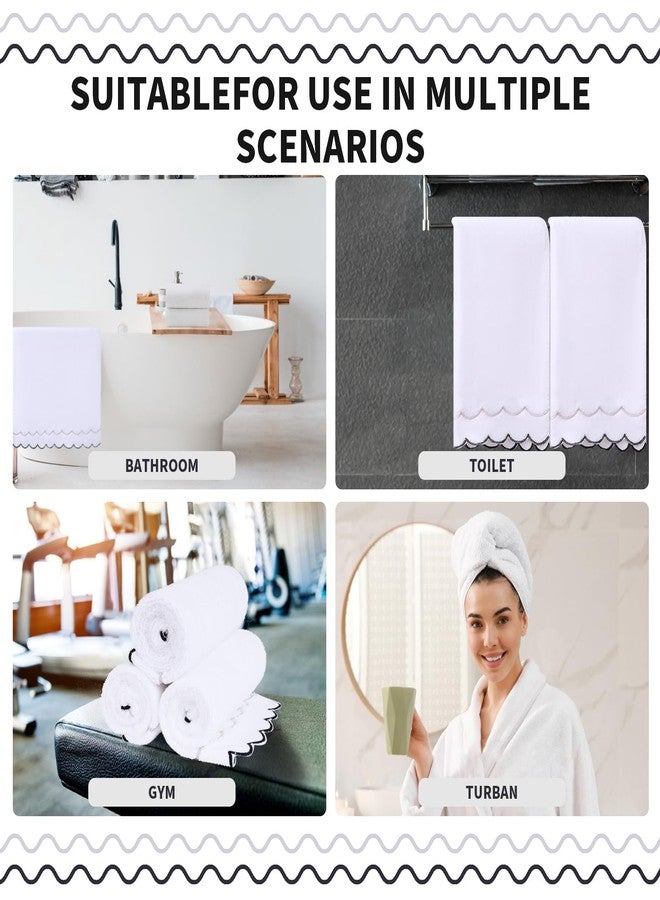 RRBXIA 2 Pcs 100% Cotton Bath Towels for Bathroom 16 * 27 Inch Scalloped Bath Towels Embroidered Decorative 600 GSM Soft Absorbent Bath Towel for Bathroom Hotel Spa Sport Yoga (Gray and Black) - Image 5