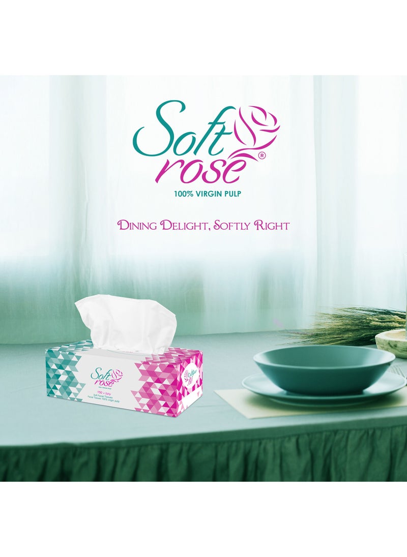 Softrose - Facial Tissue 150 x2ply Sheets Box Tissue Paper, Premium Softness and Quality Tissues. - Image 1