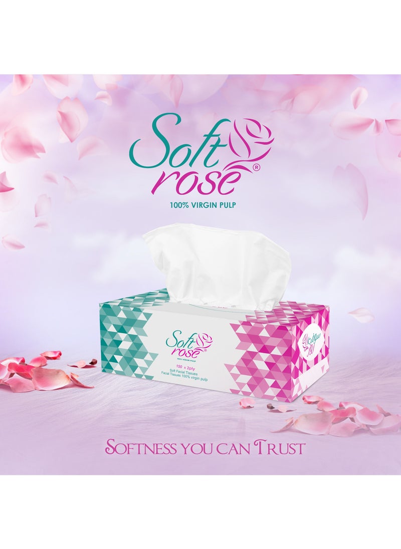 Softrose - Facial Tissue 150 x2ply Sheets Box Tissue Paper, Premium Softness and Quality Tissues. - Image 1