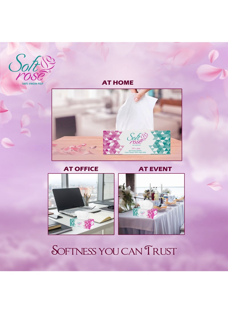 Softrose - Facial Tissue 150 x2ply Sheets Box Tissue Paper, Premium Softness and Quality Tissues. - Image 1