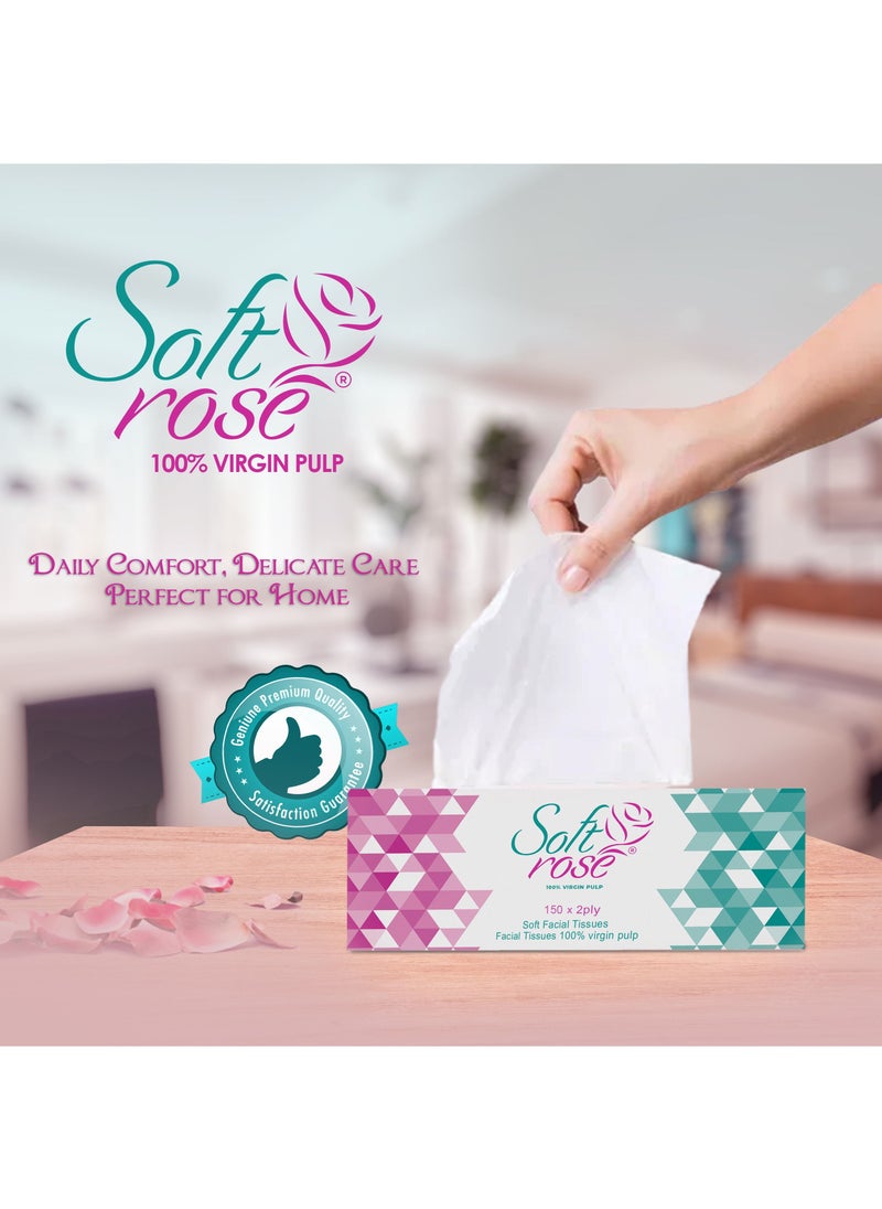 Softrose - Facial Tissue 150 x2ply Sheets Box Tissue Paper, Premium Softness and Quality Tissues. - Image 1