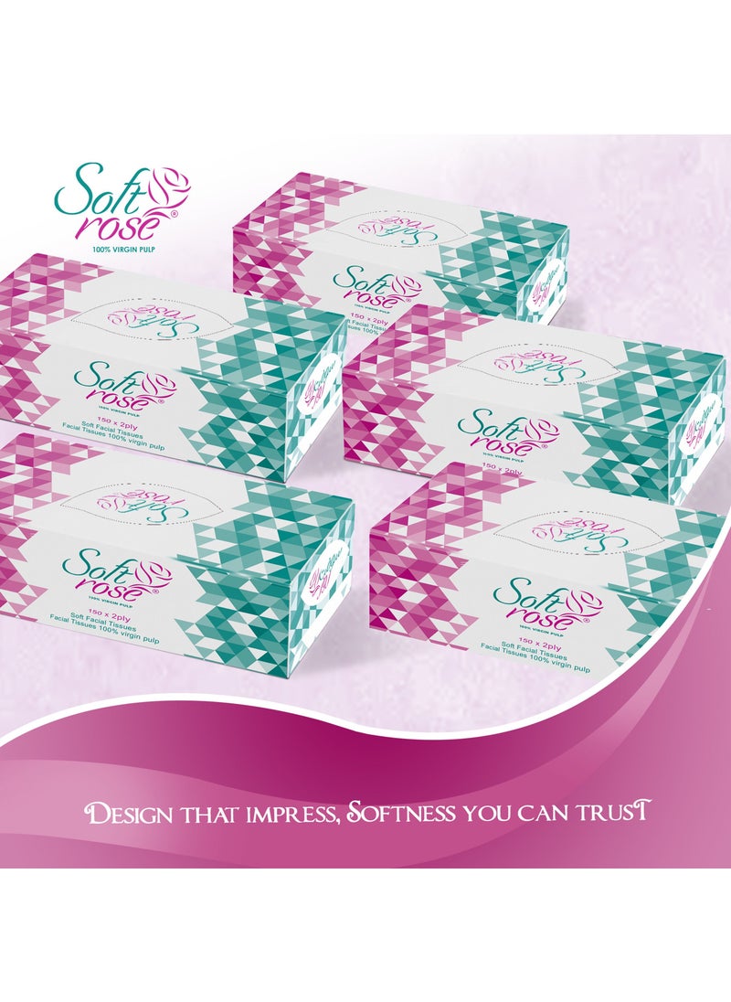 Softrose - Facial Tissue 150 x2ply Sheets Box Tissue Paper, Premium Softness and Quality Tissues. - Image 1