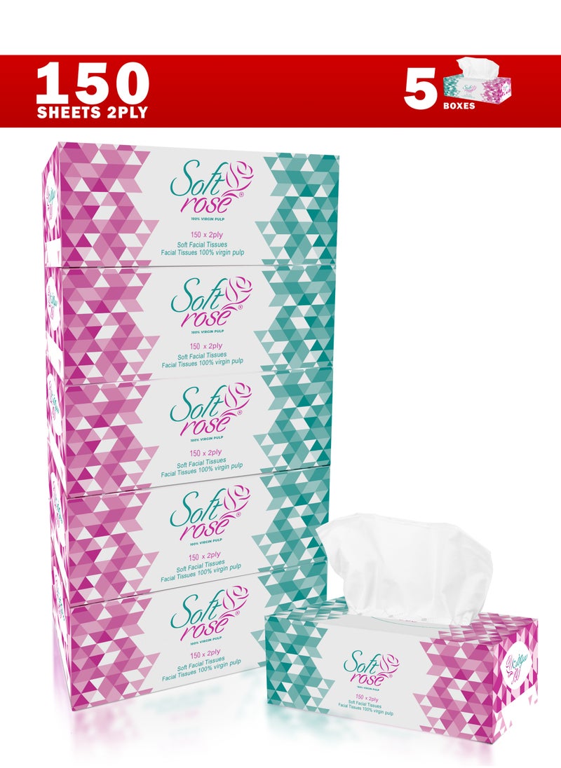 Softrose - Facial Tissue 150 x2ply Sheets Box Tissue Paper, Premium Softness and Quality Tissues. - Image 1