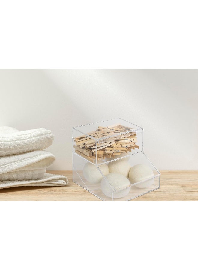TPGP Laundry Pod Holder & Dryer Sheet Dispenser - 2 Compartment Acrylic Container w/Lids for Storing Clothes Pins, Cotton Balls, Dishwasher Pods for Laundry Room Organization - Image 2