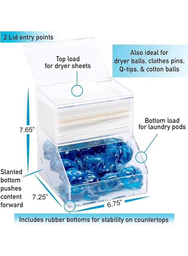 TPGP Laundry Pod Holder & Dryer Sheet Dispenser - 2 Compartment Acrylic Container w/Lids for Storing Clothes Pins, Cotton Balls, Dishwasher Pods for Laundry Room Organization - Image 3