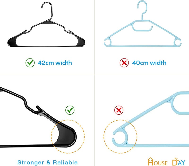 HOUSE DAY Pack of 50 Plastic Trouser Hangers - Non-Slip, Space Saving, Durable for Clothes, Black - Image 4