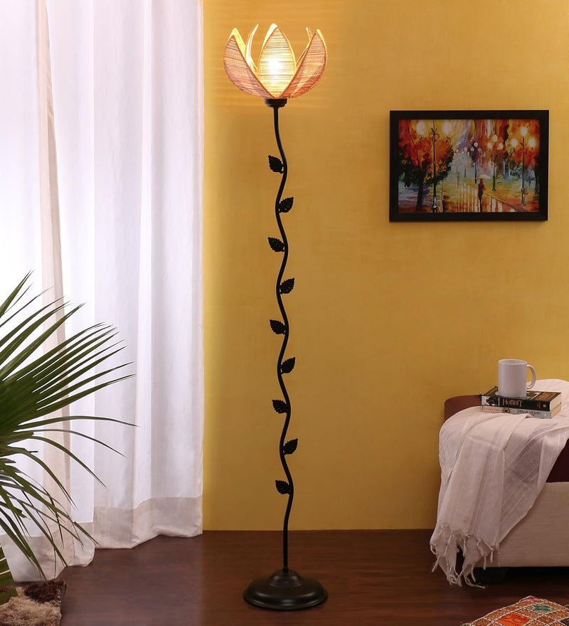 AMDHOME Metal Floor Lamp Beige Pack of 1 lamp 1 Base 1 Wire Connector 1 Shade - Image 1
