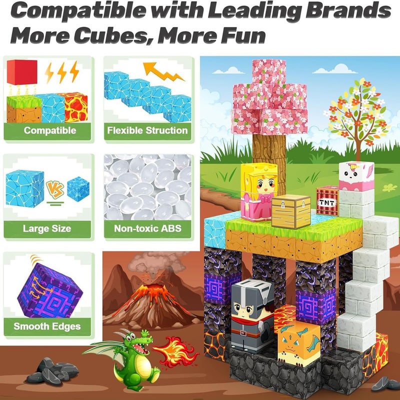 Moonmen 120 Pieces 3D Magnetic Building Blocks Set, Toddler Toys STEM Sensory Outdoor Toys for 3+ Year Old Boys & Girls, Creative Kids Games (Kingdom Adventure) - Image 5