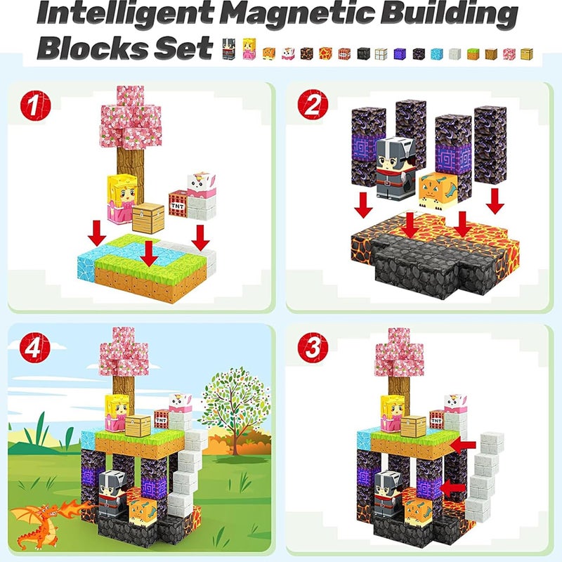 Moonmen 120 Pieces 3D Magnetic Building Blocks Set, Toddler Toys STEM Sensory Outdoor Toys for 3+ Year Old Boys & Girls, Creative Kids Games (Kingdom Adventure) - Image 4