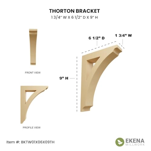 Ekena Millwork BKTW01X06X09THRW Small Thorton Wood Wood Brackets, 1 3/4"W x 6 1/2"D x 9"H , Rubberwood - Image 5