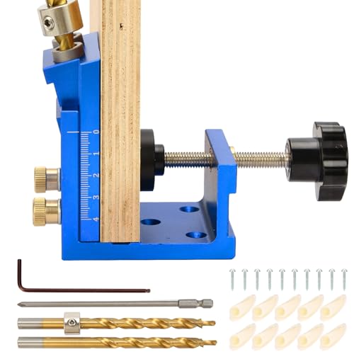 GQGP Pocket Hole Jig Kit, Metal Pocket Screw Jig 15 Degree Drilling Locator,Pocket Dowel Hole Jig System Set Wood Joint Angle Tool (Blue) - Image 1