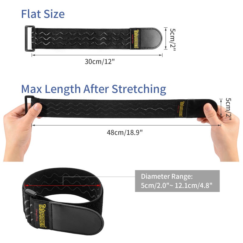 Trilancer Elastic Cinch Straps with Anti-Slip Strips, 12 "x 2"(8 Pack) Heavy Duty Multipurpose Hook and Loop Straps for Extension Cords, Cables, Ropes, Hoses, Bike, Pant Garters - Image 3