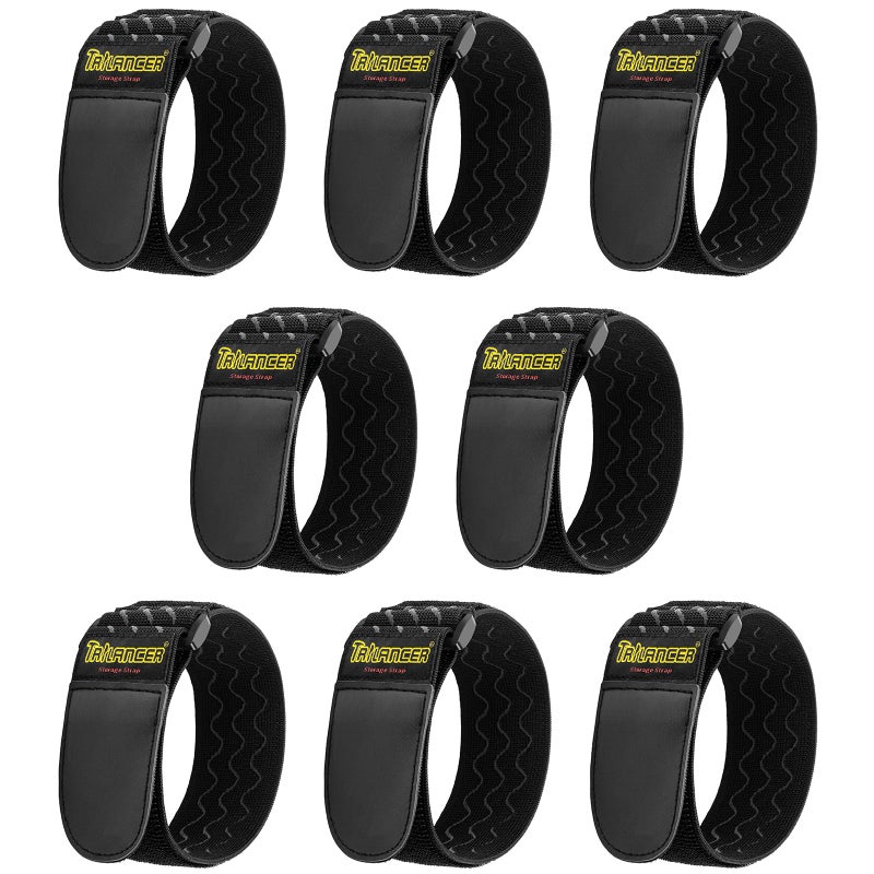 Trilancer Elastic Cinch Straps with Anti-Slip Strips, 12 "x 2"(8 Pack) Heavy Duty Multipurpose Hook and Loop Straps for Extension Cords, Cables, Ropes, Hoses, Bike, Pant Garters - Image 1