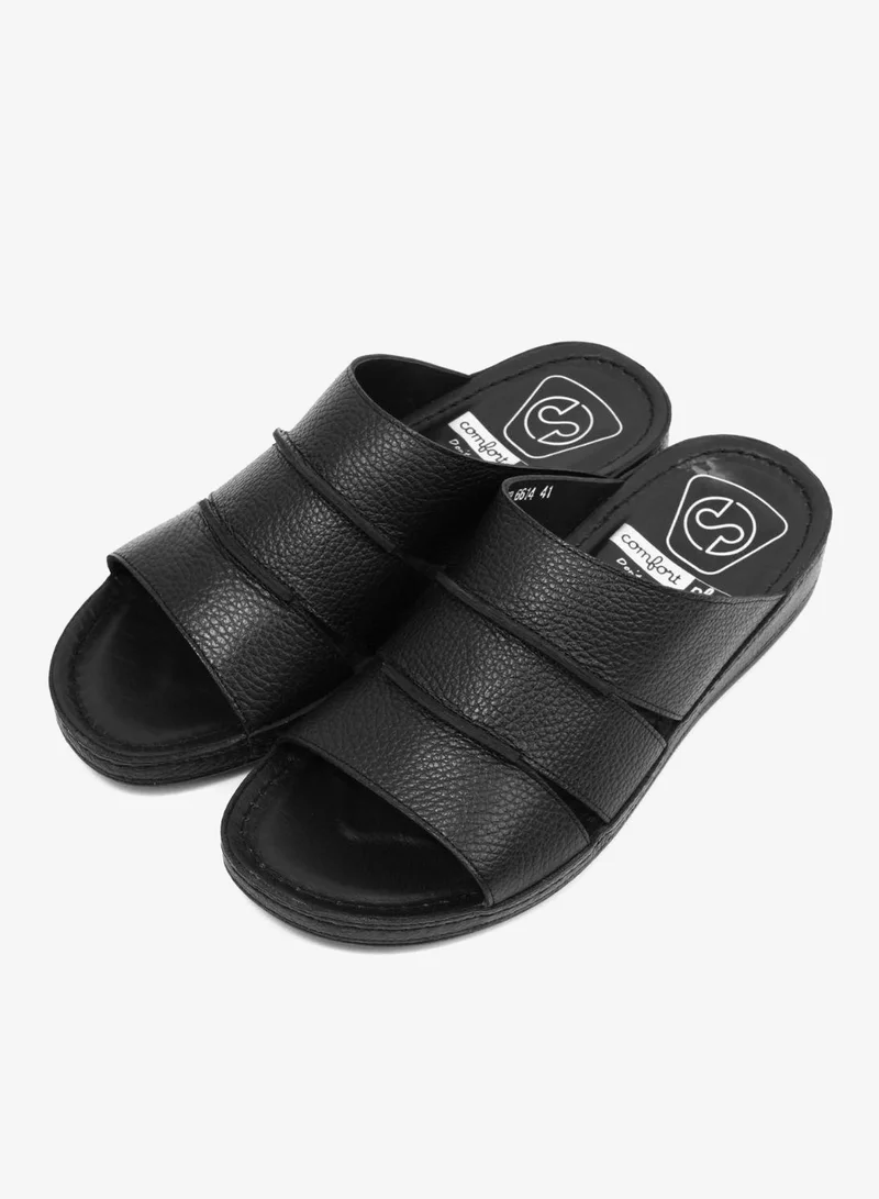 Comfort Plus  COMFORT PLUS MEN'S LEATHER SLIDE SANDAL BLACK for Men | Best Price UAE