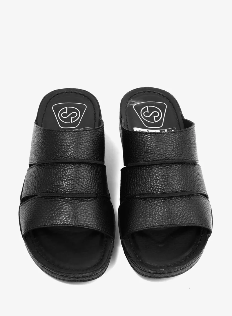 Comfort Plus  COMFORT PLUS MEN'S LEATHER SLIDE SANDAL BLACK for Men | Best Price UAE