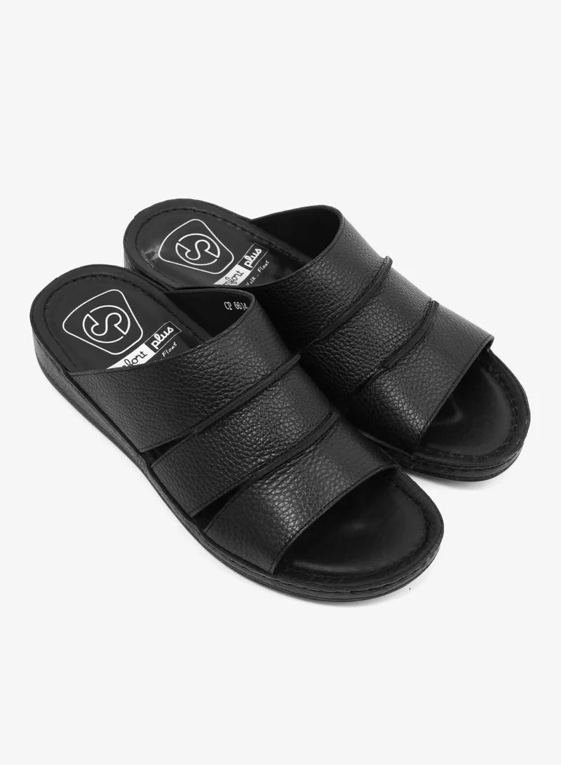 كومفورت بلس صندل رجالي جلدي مريح أسود