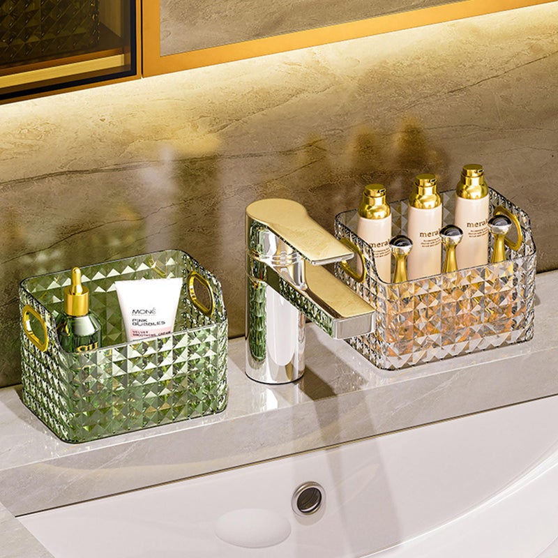 Homestic Makeup Desk Organizer | Diamond Cut Glass Finishing ABS | Multipurpose Cosmetic Organiser | large capacity | Skin Care Products Holder for Dressing Table | Dark Green - Image 2