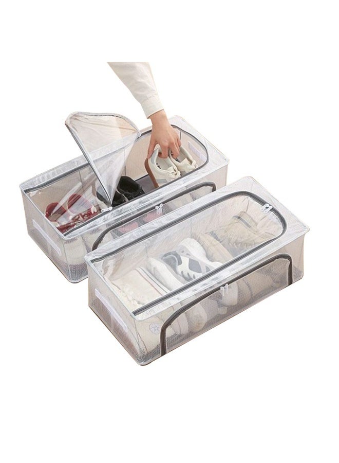 Stackable Shoe Storage Box, Clear Foldable Under Bed Organizer, Grey 60x30x15 cm - Image 1