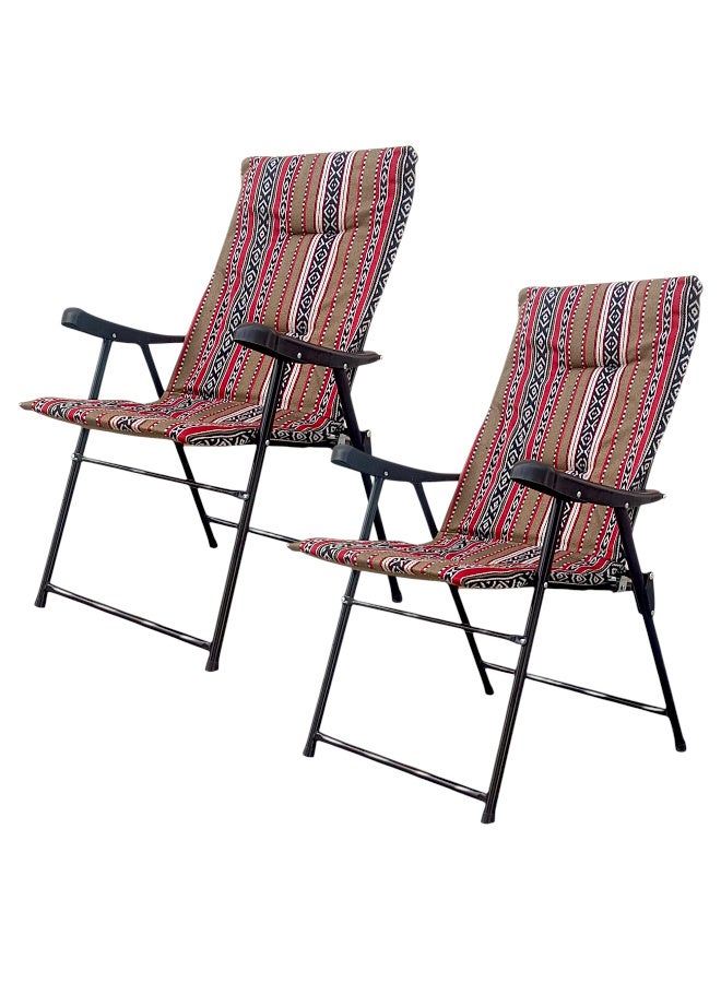 GO2CAMPS 2 Pcs - Folding Camping Chair with Cusion Premium Quality | Sadu Chair | Beach Chair | Garden Chair | Fishing Chair | Travel Chair | Picnic Chair-Premium Arabic Traditional Sadu Camping Chair – Durable Padded Cotton Cushion Seat with Cozy Armrests – Foldable Majlis Style for Desert Travel, Outdoor Picnics, BBQs & Cultural Gatherings (Compo Pack) - Image 1