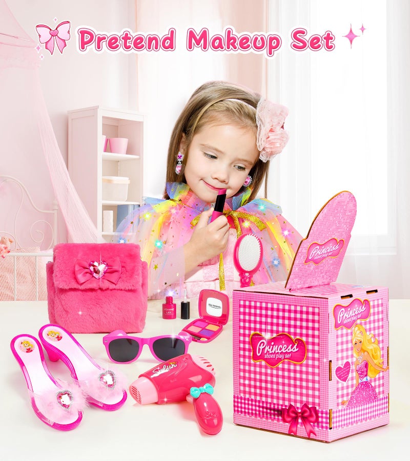 STOPKLAS Princess Light Up Cape Dress Up Shoes, Kids Pretend Makeup Set for Girls Pretend Play Beauty Hair Salons Toys Gift for 3-6 Toddler Little Girls - Image 4
