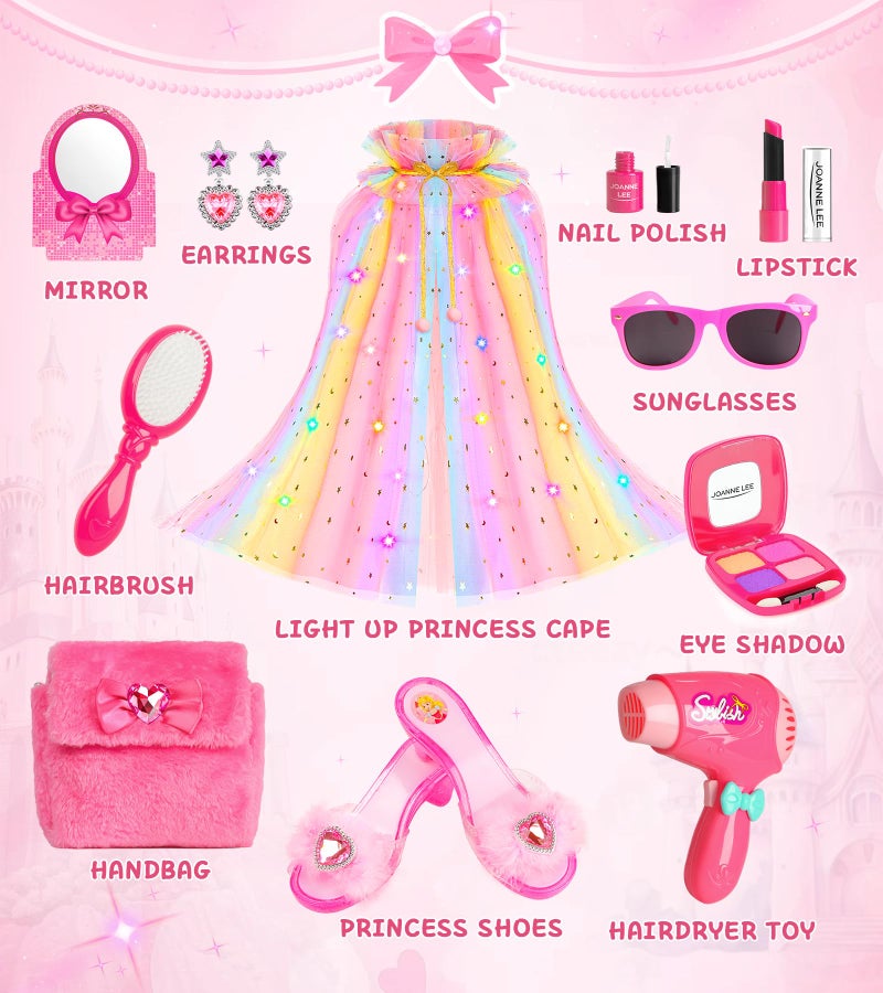 STOPKLAS Princess Light Up Cape Dress Up Shoes, Kids Pretend Makeup Set for Girls Pretend Play Beauty Hair Salons Toys Gift for 3-6 Toddler Little Girls - Image 2