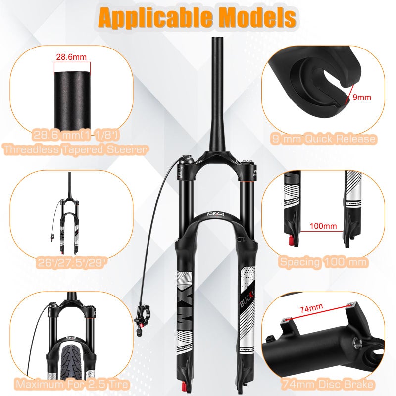 BUCKLOS 26/27.5/29 Travel 120mm MTB Air Suspension Fork, Rebound Adjust 1 1/8 Straight/Tapered Tube QR 9mm Manual/Remote Lockout XC AM Ultralight Mountain Bike Front Forks - Image 2