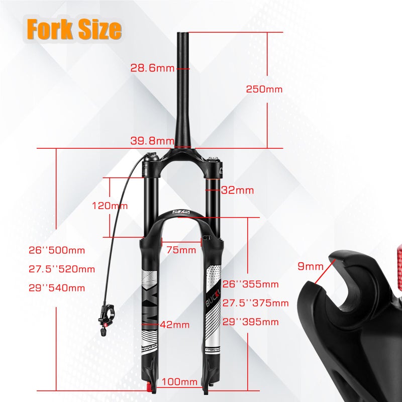 BUCKLOS 26/27.5/29 Travel 120mm MTB Air Suspension Fork, Rebound Adjust 1 1/8 Straight/Tapered Tube QR 9mm Manual/Remote Lockout XC AM Ultralight Mountain Bike Front Forks - Image 4