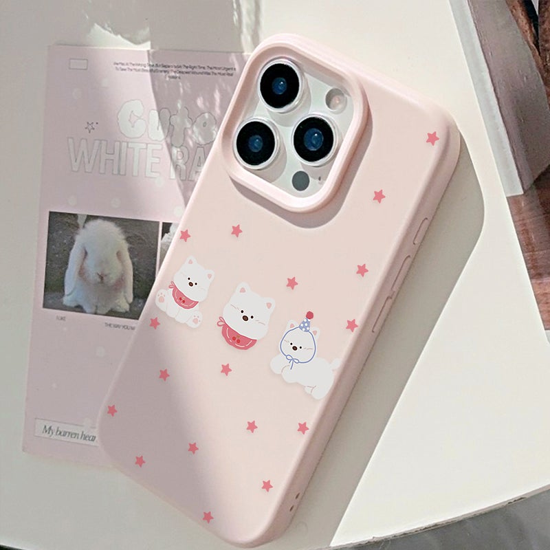 جراب هاتف Apple iPhone 16 Pro Max، جراب هاتف ناعم مقاوم للصدمات من مادة TPU، بتصميم أنيق وإبداعي على شكل نجمة وثلاثة جراء (وردي) - Image 3