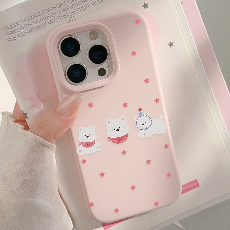 جراب هاتف Apple iPhone 16 Pro Max، جراب هاتف ناعم مقاوم للصدمات من مادة TPU، بتصميم أنيق وإبداعي على شكل نجمة وثلاثة جراء (وردي) - Image 1