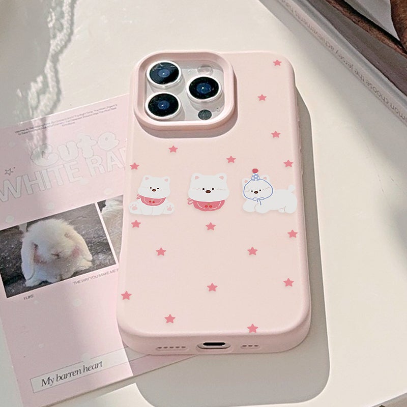 جراب هاتف Apple iPhone 16 Pro Max، جراب هاتف ناعم مقاوم للصدمات من مادة TPU، بتصميم أنيق وإبداعي على شكل نجمة وثلاثة جراء (وردي) - Image 4