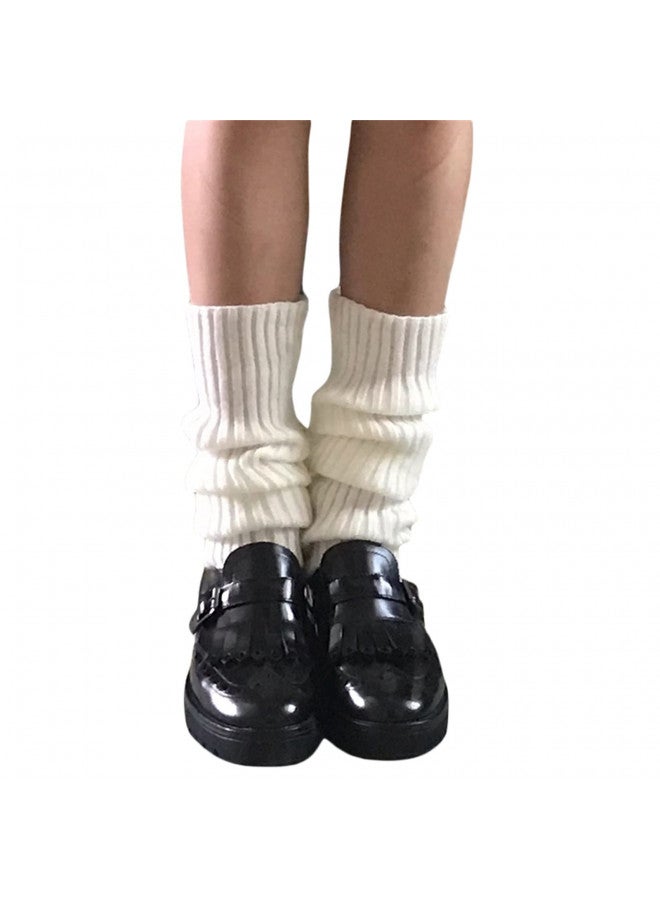 Fernvia Womens Lolita Knit Long Socks Leg Warmers Harajuku Japanese Kawaii Boot Socks Winter Ankle Heap Sock (B-White, One Size) - Image 3