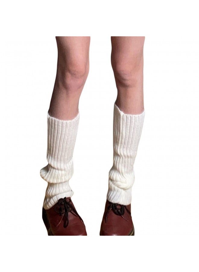 Fernvia Womens Lolita Knit Long Socks Leg Warmers Harajuku Japanese Kawaii Boot Socks Winter Ankle Heap Sock (B-White, One Size) - Image 4